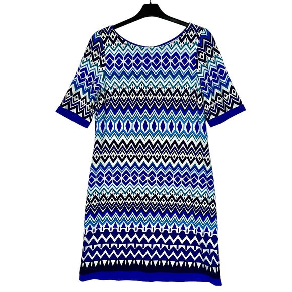 Eliza J Dress Shift Blue Chevron - Picture 2 of 9
